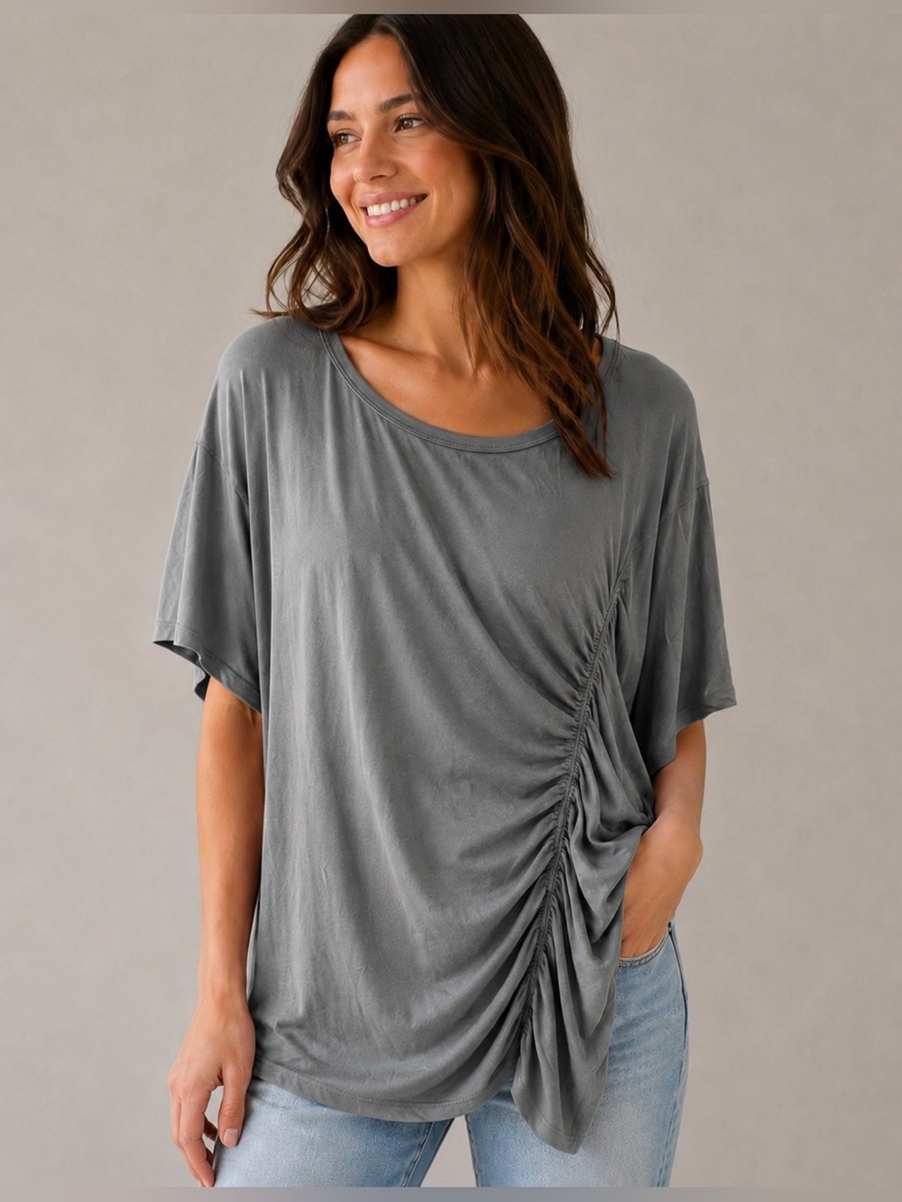 Easel Sage Ruched Oversized Tunic Top Small NWT Boho
